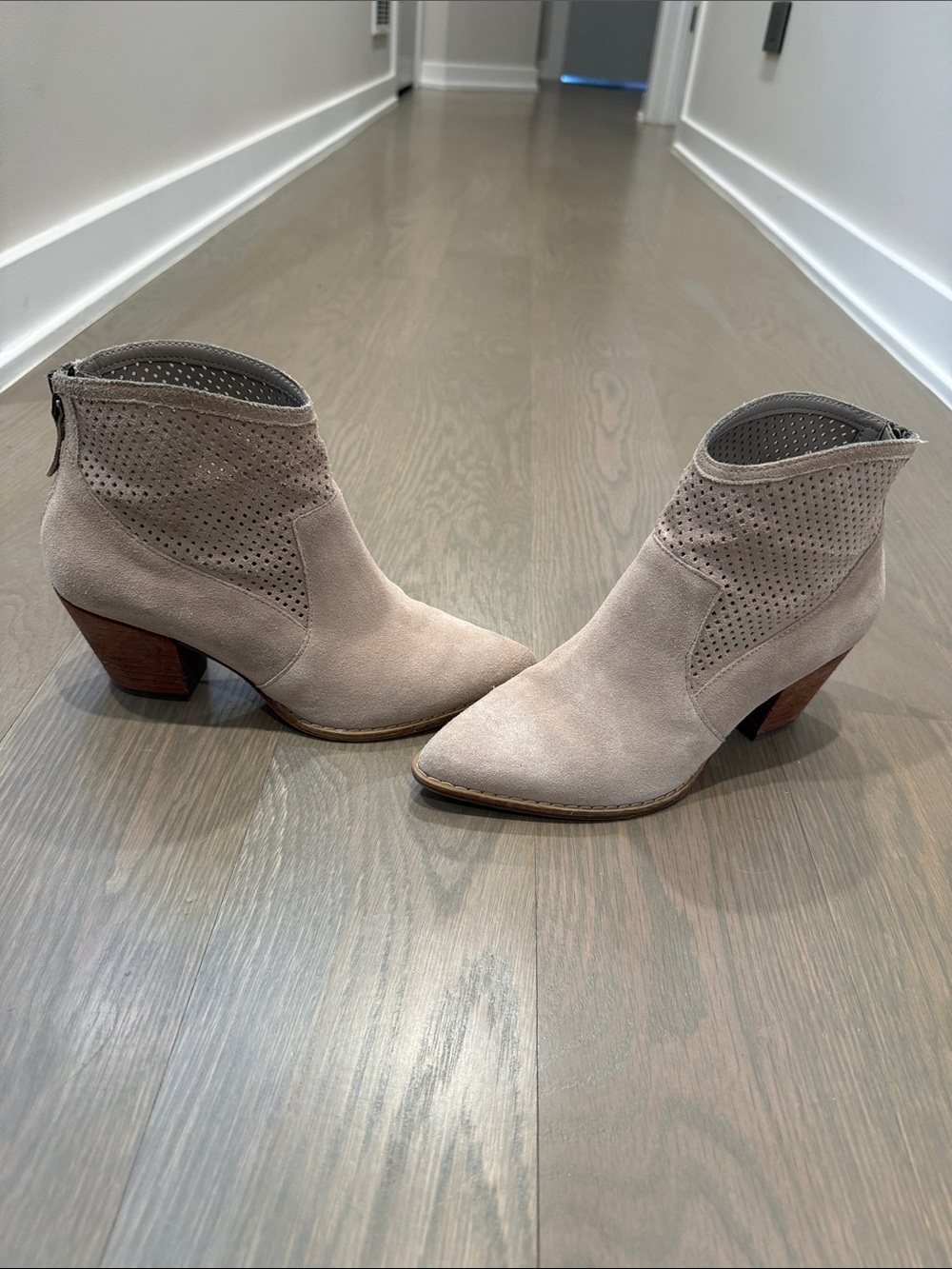 Treasure & Bond Taupe Suede Perforated Ankle Booties